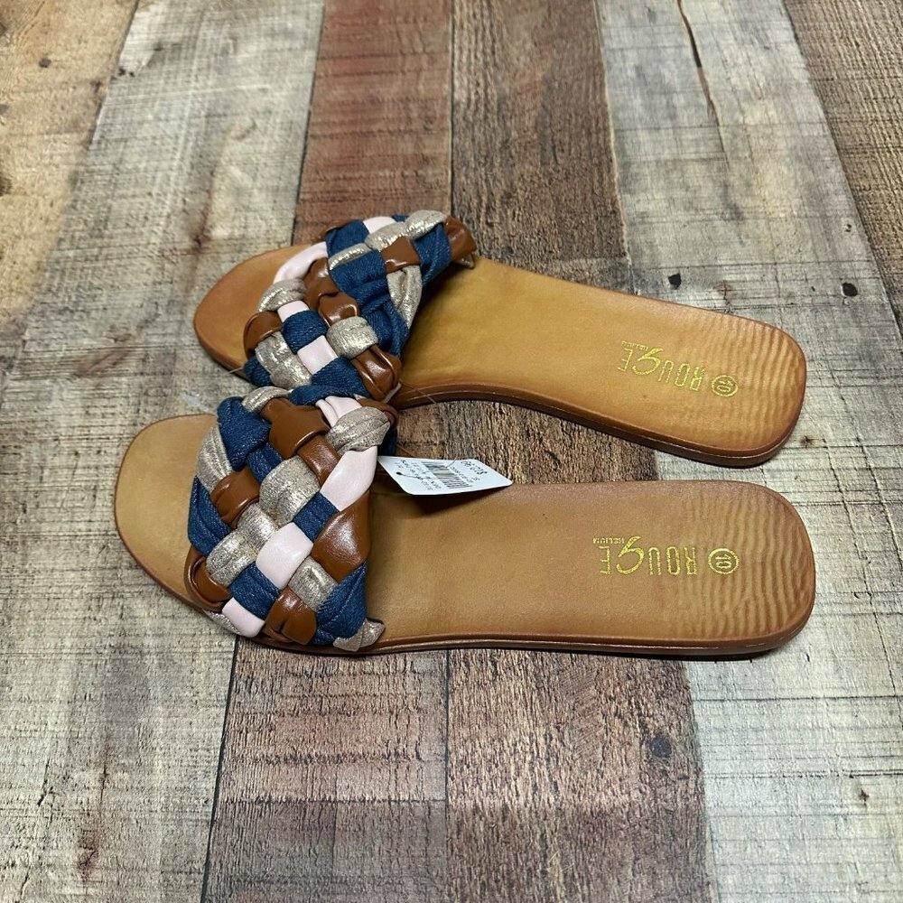 Rouge Denim blue pink multi slipper slides women's 10 - Picture 4 of 8